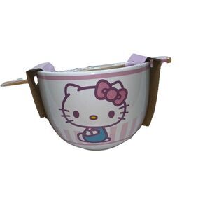 Hello Kitty Ceramic Ramen Noodle Bowl With Chopsticks Sanrio NEW Pink